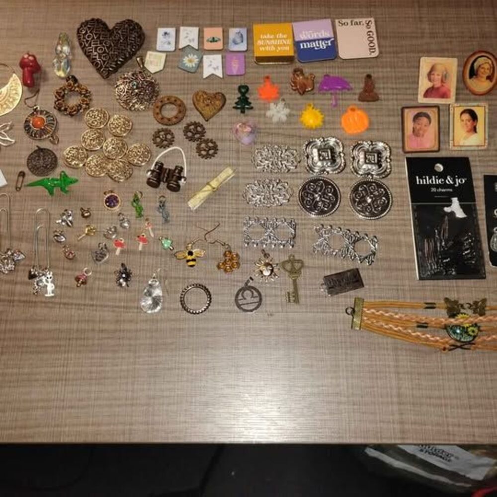 Lot of charms, beads & recycled jewelry pieces for junk journals or other crafts